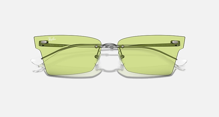 Ray-Ban Xime RB3730 sunglasses angled front view with green lenses and gunmetal frame