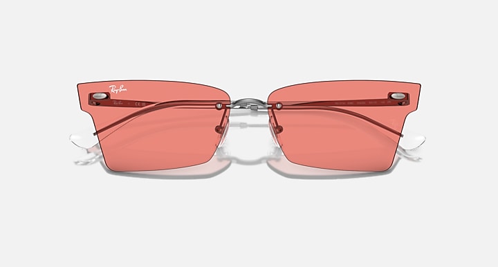 Ray-Ban Xime RB3730 sunglasses, gunmetal frame with coral-pink lenses and clear tips