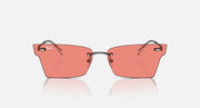 Ray-Ban Xime RB3730 front view, gunmetal rectangular frame with coral-pink lenses
