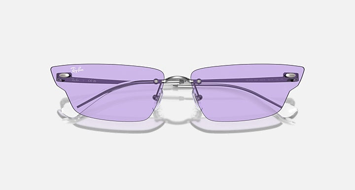 Ray-Ban sunglasses with purple gradient lenses and metal frame, straight-on view