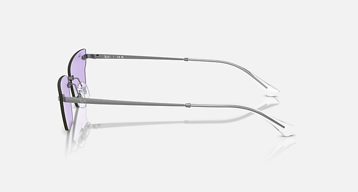Ray-Ban sunglasses with purple lenses and metal frame, left side profile