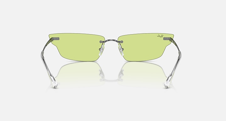 Ray-Ban sunglasses with green gradient lenses and metal frame, front close-up