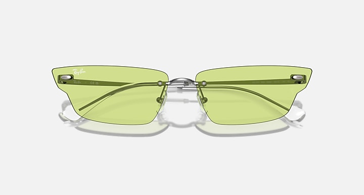 Ray-Ban sunglasses with green gradient lenses and metal frame, straight-on view