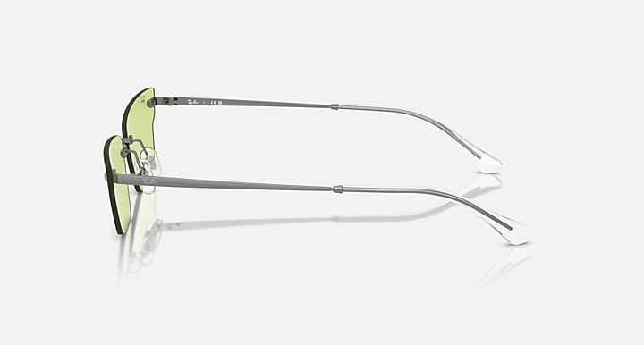 Ray-Ban sunglasses with green lenses and metal frame, left side profile