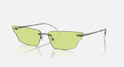 Ray-Ban sunglasses with green gradient lenses and metal frame, side view