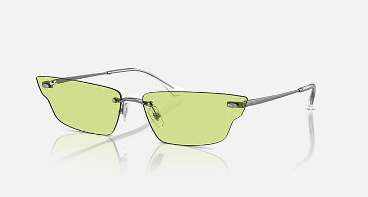 Ray-Ban sunglasses with green gradient lenses and metal frame, side view