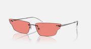 Ray-Ban coral pink sunglasses with orange-tinted lenses and silver temples