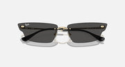 Ray-Ban black rectangular sunglasses with dark lenses and gold center bridge