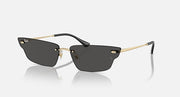 Ray-Ban dark gunmetal sunglasses with black lenses and gold accent temples