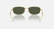 Gold-tone rectangular sunglasses with dark green lenses and metal bridge