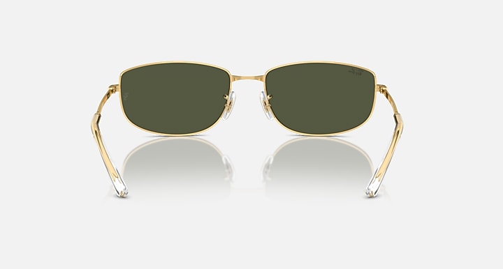 Gold-tone rectangular sunglasses with dark green lenses and metal bridge