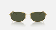Gold-tone rectangular sunglasses with dark green lenses, front view
