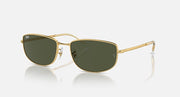 Gold-tone rectangular sunglasses with dark green lenses and slim metal frame
