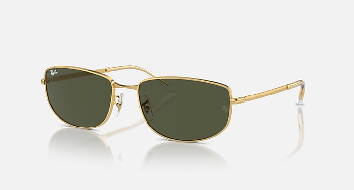 Gold-tone rectangular sunglasses with dark green lenses and slim metal frame