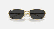 Gold-tone sunglasses with dark (black) mirrored lenses and rectangular frames