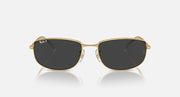 Gold-tone rectangular sunglasses with dark (black) lenses, front view