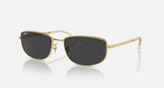 Gold-tone rectangular sunglasses with dark (black) lenses and slim metal frame