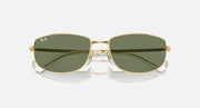 Gold metal sunglasses with dark green tinted lenses and rounded rectangular shape
