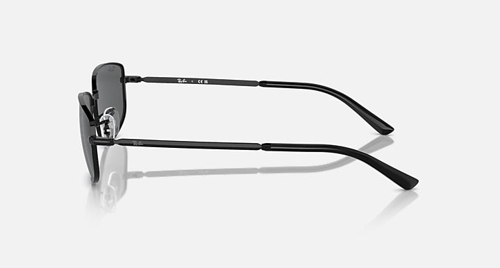 Black plastic sunglasses with dark lenses, side profile