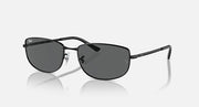 Black plastic frame sunglasses with dark gray lenses and angular rectangular shape