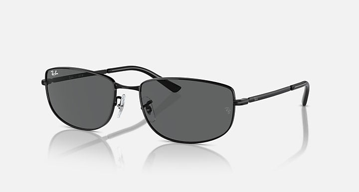 Black plastic frame sunglasses with dark gray lenses and angular rectangular shape
