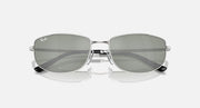 Silver sunglasses with gray-green gradient lenses and rounded rectangular shape