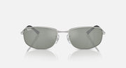 Silver-frame sunglasses with dark green mirrored lenses, front view