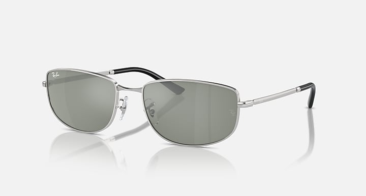 Ray-Ban RB3732 sunglasses with silver frame and dark green mirrored lenses