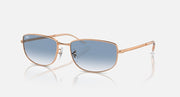 Rose gold sunglasses with blue mirrored lenses and thin metal frame