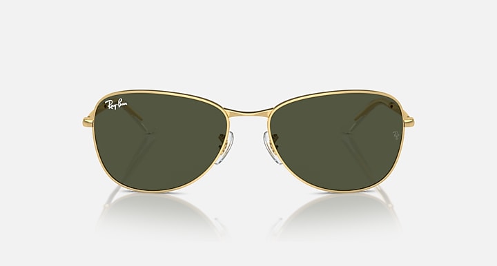 Gold-tone aviator sunglasses with dark green lenses and reflective coating