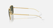 Gold-tone aviator sunglasses with clear temples and dark green lens front