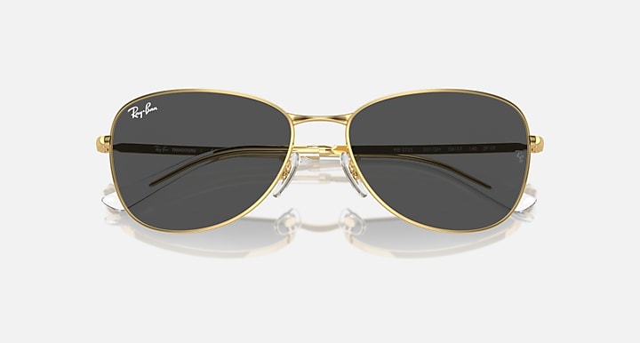 Ray-Ban RB3733 sunglasses, gold frame with dark gray lenses and thin metal bridge