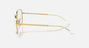 Ray-Ban RB3733 sunglasses, gold frame side view with clear lenses and curved metal arms