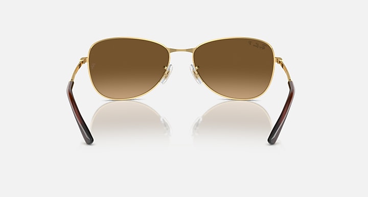 Gold-tone aviator sunglasses with brown lenses and dark brown temple arms
