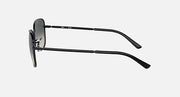 Ray-Ban RB3733 sunglasses, black frame side view with curved metal arms and temple tips