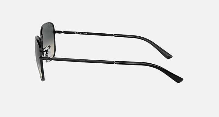 Ray-Ban RB3733 sunglasses, black frame side view with curved metal arms and temple tips