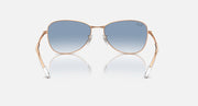 Ray-Ban RB3733 rose gold sunglasses with blue gradient lenses, mirrored front view
