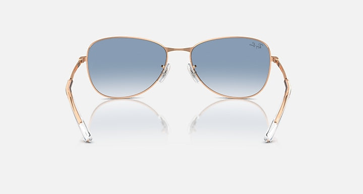 Ray-Ban RB3733 rose gold sunglasses with blue gradient lenses, mirrored front view