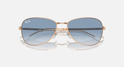 Ray-Ban RB3733 rose gold sunglasses with dark blue lenses and slim bridge