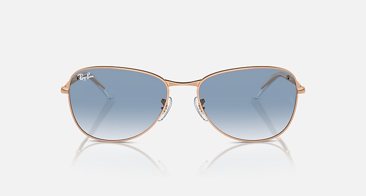 Ray-Ban RB3733 rose gold sunglasses with blue gradient lenses, front view