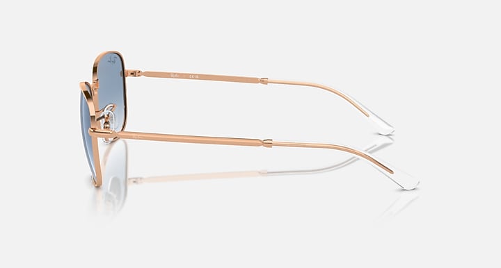 Ray-Ban RB3733 rose gold sunglasses with blue tinted lenses, side profile