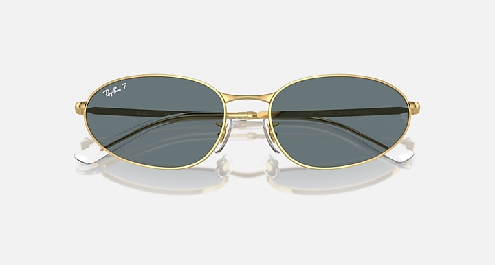Gold metal round sunglasses with dark mirrored black lenses, front view