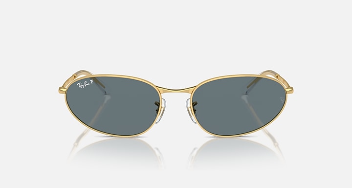 Gold metal round sunglasses with dark gray lenses, front view