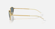 Gold metal sunglasses, side profile, clear lenses with visible hinges