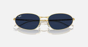 Gold metal round sunglasses with dark blue mirrored lenses, front view