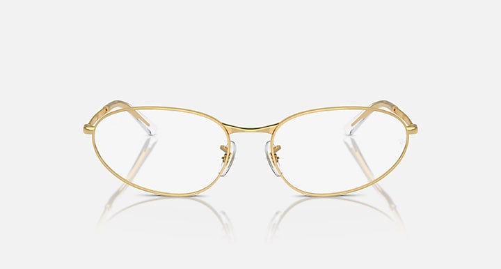 Gold metal round sunglasses with clear lenses, front view