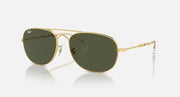 Gold oval sunglasses with dark green lenses and clear under-eye bridge detail