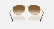Gold oval sunglasses with brown gradient lenses, metal bridge, and clear arms