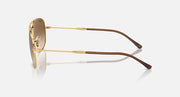 Gold oval sunglasses side view with brown-tinted lens edge and clear arms