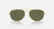 Gold aviator sunglasses with dark green mirrored lenses and wireframe bridge